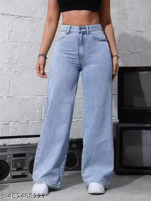High-Waisted Wide Leg Denim Jeans - Relaxed Fit