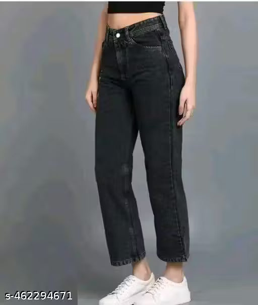 Dark Wash Cropped Straight Leg Jeans