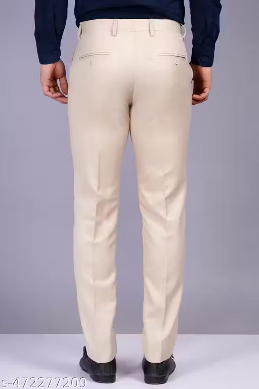 Beige Casual Trousers - Slim Fit Chinos