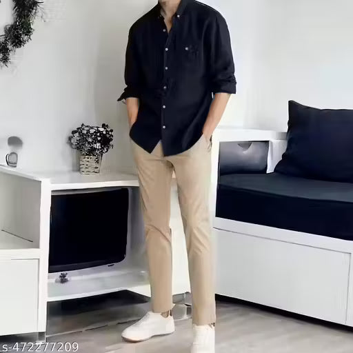 Beige Casual Trousers - Slim Fit Chinos