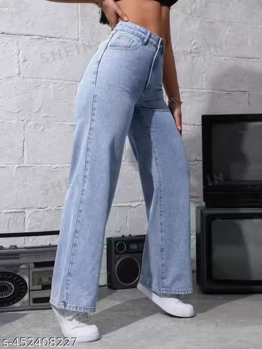 High-Waisted Wide Leg Denim Jeans - Relaxed Fit
