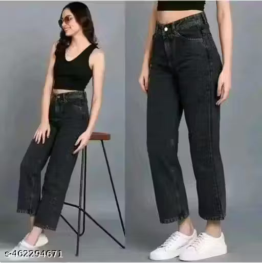 Dark Wash Cropped Straight Leg Jeans