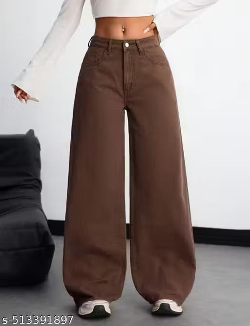 Brown Wide Leg High-Waisted Jeans