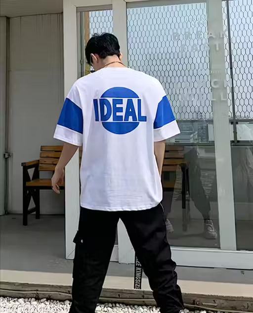 Oversized Blue & White Colorblock T-Shirt - Street Style