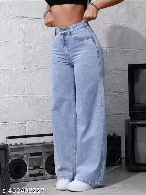 High-Waisted Wide Leg Denim Jeans - Relaxed Fit
