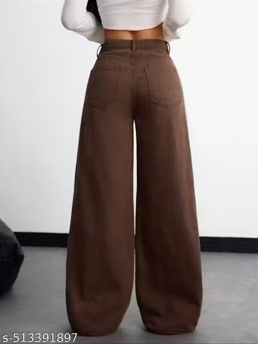Brown Wide Leg High-Waisted Jeans