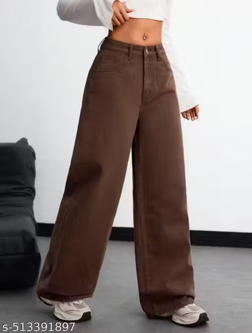 Brown Wide Leg High-Waisted Jeans