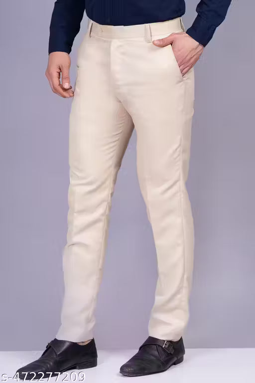 Beige Casual Trousers - Slim Fit Chinos