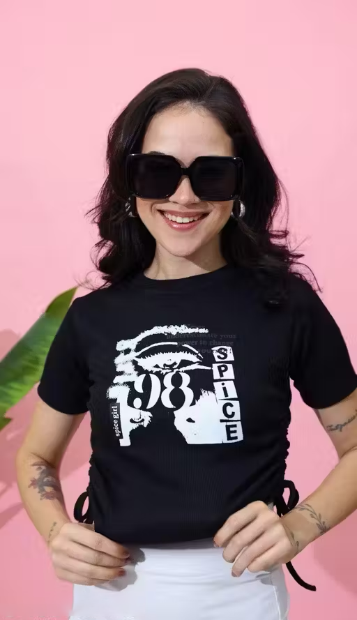 Spice Graphic Crop Top With Side Ties - Image 2