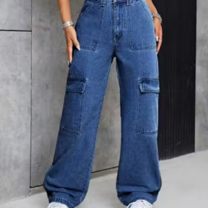 Women High -Waisted Cargo Denim  Jean