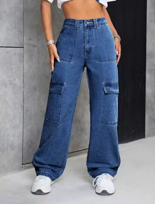 Women High -Waisted Cargo Denim Jean